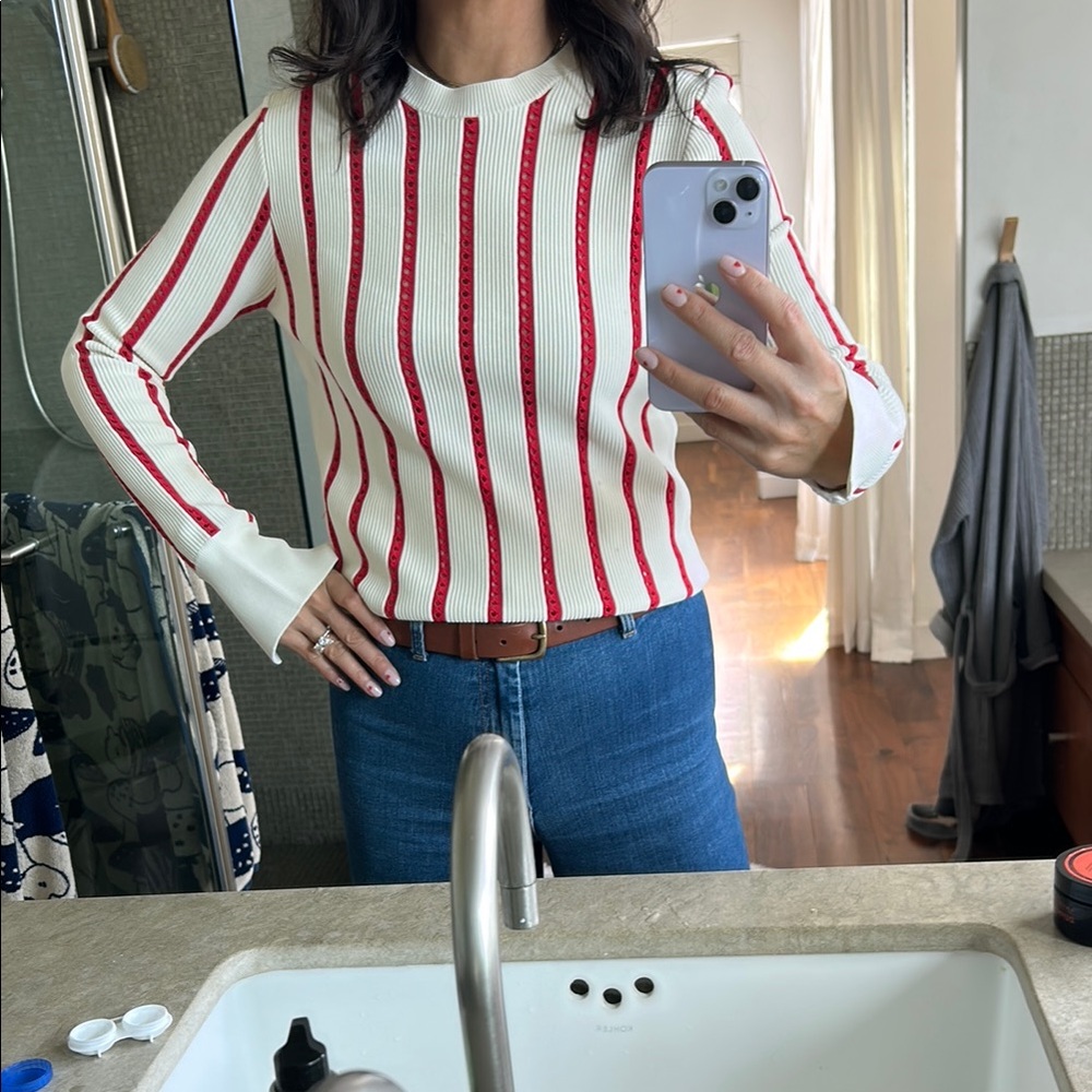 Equipment Striped Red and White Women's Sweater